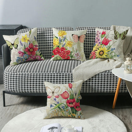 Spring Floral Throw Pillow Covers Butterfly Pillow Cases Farmhouse Decorative Cushion Covers for Sofa Couch