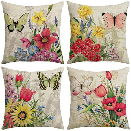 Spring Floral Throw Pillow Covers Butterfly Pillow Cases Farmhouse Decorative Cushion Covers for Sofa Couch