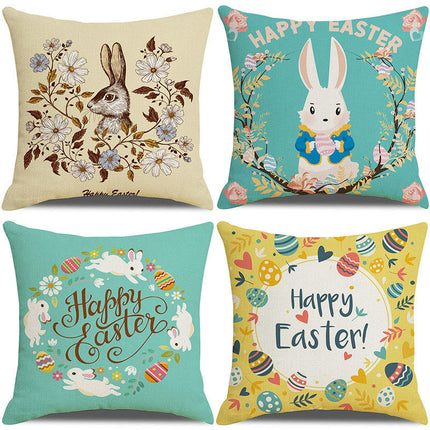 Easter Pillow Cover Bunny Decorative Throw Pillow Case Indoor Square Cushion Covers for Home Sofa Couch