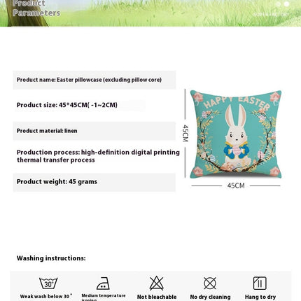 Easter Pillow Cover Bunny Decorative Throw Pillow Case Indoor Square Cushion Covers for Home Sofa Couch