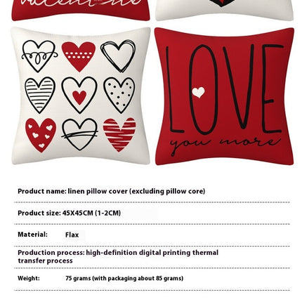 Waterproof Valentines Day Pillow Covers Red Heart Throw Pillow Cases Decorations Cushion Cover