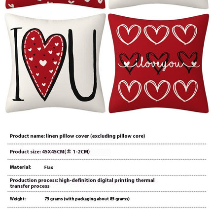 Heart Throw Pillow Cover Happy Valentine's Day Decorative Pillow Covers Cushion Case for Couch Sofa Bed