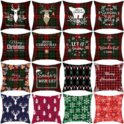 Merry Christmas Pillow Cover Christmas Plaid Throw Pillow Case Decorative Cushion Cover for Home