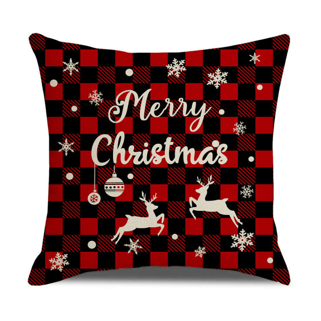 Christmas Throw Pillow Covers Elk Snowflakes Christmas Cushion Cover Decor Pillow Cases for Sofa-A