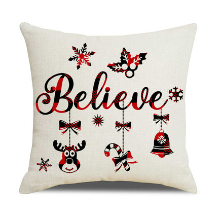 Christmas Throw Pillow Covers Elk Snowflakes Christmas Cushion Cover Decor Pillow Cases for Sofa-A