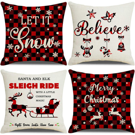 Christmas Throw Pillow Covers Elk Snowflakes Christmas Cushion Cover Decor Pillow Cases for Sofa-A