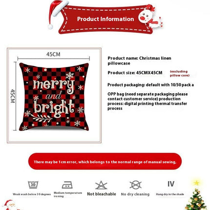 Christmas Throw Pillow Covers Elk Snowflakes Christmas Cushion Cover Decor Pillow Cases for Sofa-B