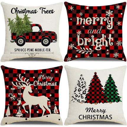 Christmas Throw Pillow Covers Elk Snowflakes Christmas Cushion Cover Decor Pillow Cases for Sofa-B