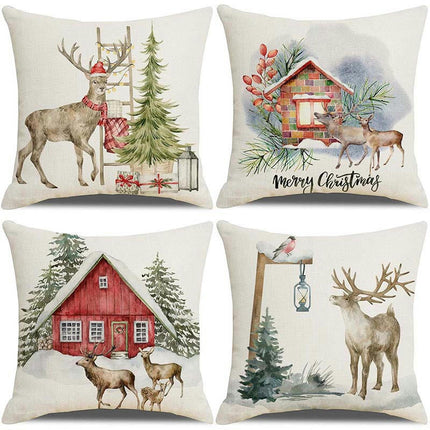 Elk Pillow Covers Square Decorative Pillowcase Christmas Throw Cushion Case for Sofa Home Decor