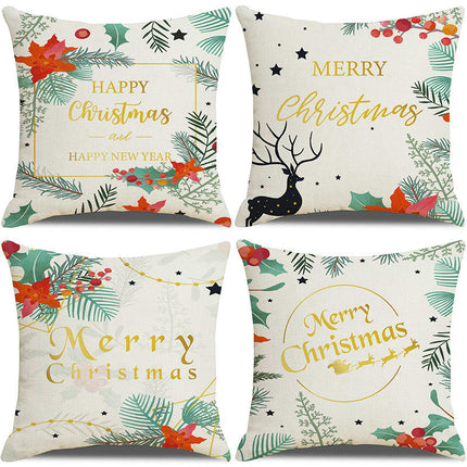 Merry Christmas Pillow Cover, Happy Christmas Throw Pillow Cover Xmas Cushion Case for Home Sofa Bed