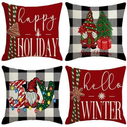 Check Plaids Christmas Pillow Covers Cushion Pillow Covers for Home Decorations Linen Throw Pillow Covers-A