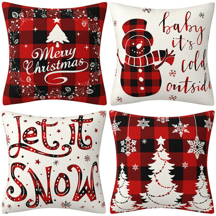 Check Plaids Christmas Pillow Covers Cushion Pillow Covers for Home Decorations Linen Throw Pillow Covers-C