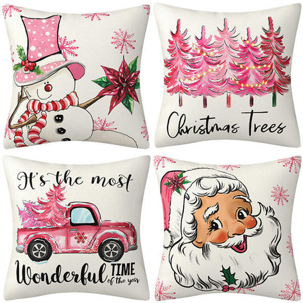 Pink Christmas Throw Pillow Covers Santa Claus Decorative Pillows Covers for Couch Home Decor