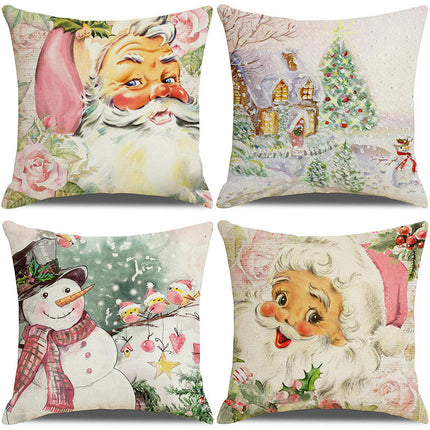 Pink Christmas Throw Pillow Covers Santa Claus Decorative Pillows Covers for Couch Home Decor-A