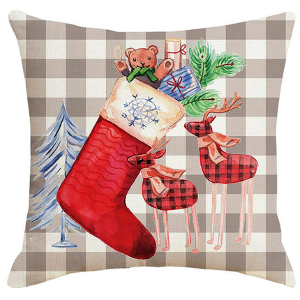 Red Christmas Linen Throw Pillow Cover Christmas Decorations Pillow Covers for Sofa Bed and Car-A