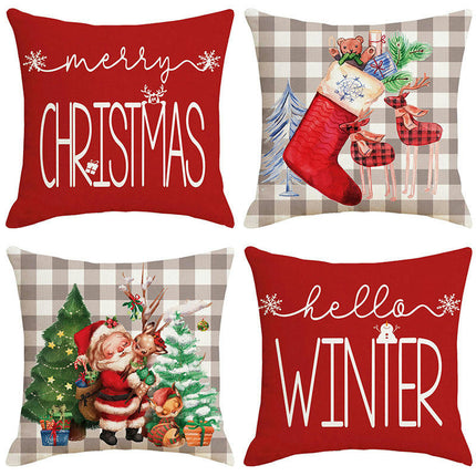 Red Christmas Linen Throw Pillow Cover Christmas Decorations Pillow Covers for Sofa Bed and Car-A