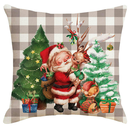 Red Christmas Linen Throw Pillow Cover Christmas Decorations Pillow Covers for Sofa Bed and Car-A