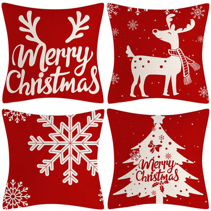 Red Christmas Linen Throw Pillow Cover Christmas Decorations Pillow Covers for Sofa Bed and Car-B