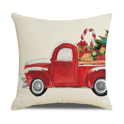 Red Christmas Linen Throw Pillow Cover Christmas  Car Decorations Pillow Covers for Sofa Bed