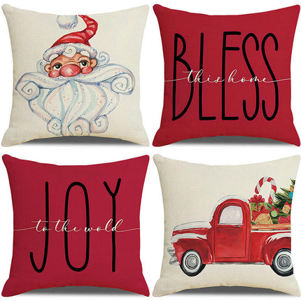 Red Christmas Linen Throw Pillow Cover Christmas  Car Decorations Pillow Covers for Sofa Bed