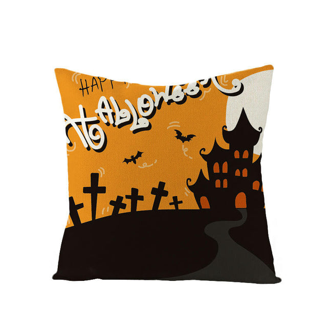 Halloween Pillow Case,Orange and Black Pillow Cover Halloween Linen Sofa Bed Throw Cushion Cover Decoration-A