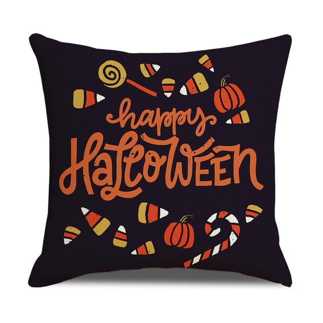 Halloween Pillow Covers Square Throw Pillows Cover Happy Halloween Cushion Covers Linen Pillow Cases-A