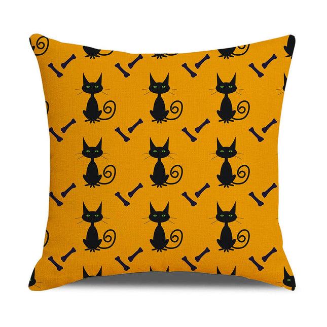 Happy Halloween Throw Pillow Covers Cotton Linen Decorative Cushion Cover Cases with Cat Pumpkin