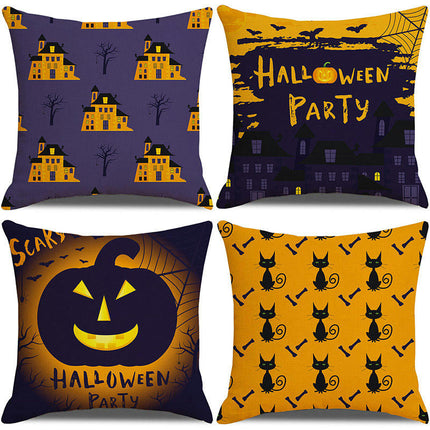 Happy Halloween Throw Pillow Covers Cotton Linen Decorative Cushion Cover Cases with Cat Pumpkin