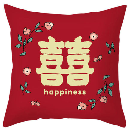 Red Throw Pillow Covers Wedding Square Pillowcase Sofa Cushion Waterproof Pillow Cover-A