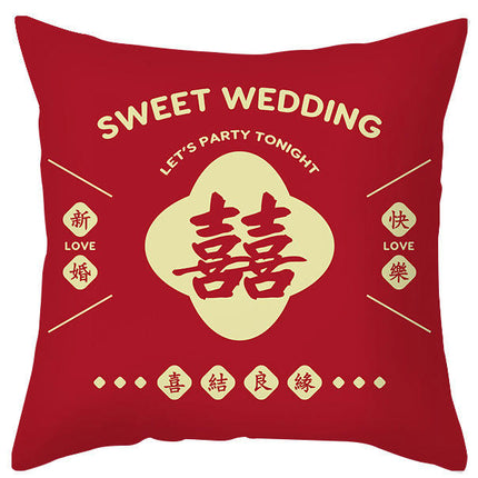 Red Throw Pillow Covers Wedding Square Pillowcase Sofa Cushion Waterproof Pillow Cover-A