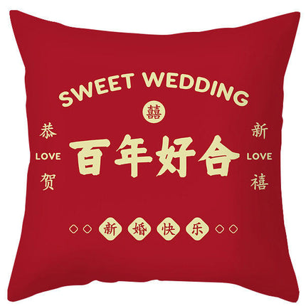 Red Throw Pillow Covers Wedding Square Pillowcase Sofa Cushion Waterproof Pillow Cover-A