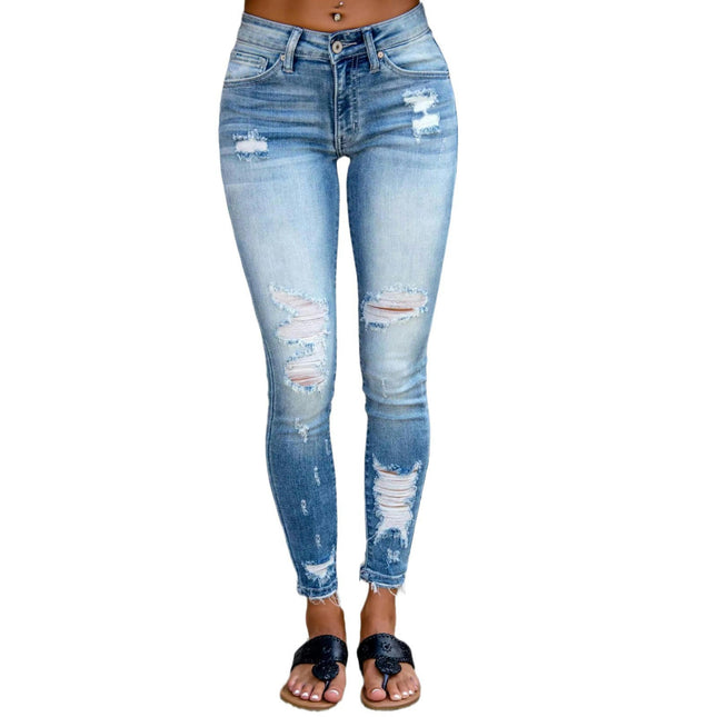 Women Skinny Ripped Jeans Stretch Distressed Destroyed Denim Pants