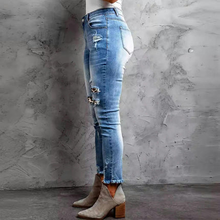 Women's Ripped Skinny Slim Fit Jeans Frayed Distressed Stretchy Denim Pants