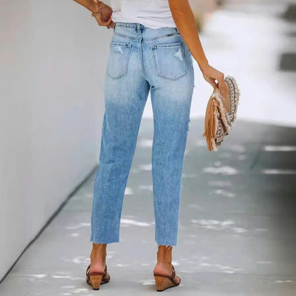 Women's Ripped Jeans Mid Waisted Distressed Boyfriend Denim Pants