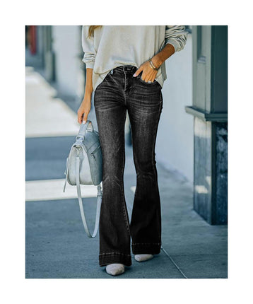 Women's High Waisted Flared Bottom Jeans Elastic Denim Pants