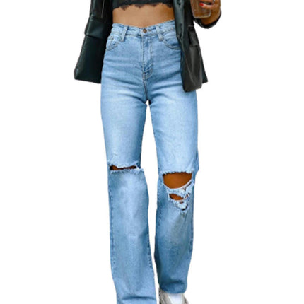 Women's Ripped High Waisted Jeans Wide Leg Destroyed Denim Pants