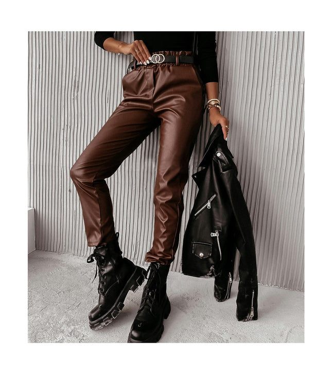 Leather Pants for Women Casual Elastic High Waist Tapered Leg Faux Leather Jogger Pants Trousers