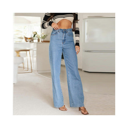 Womens Jeans Baggy Stretchy High Waisted Denim Wide Leg Trouser Pants