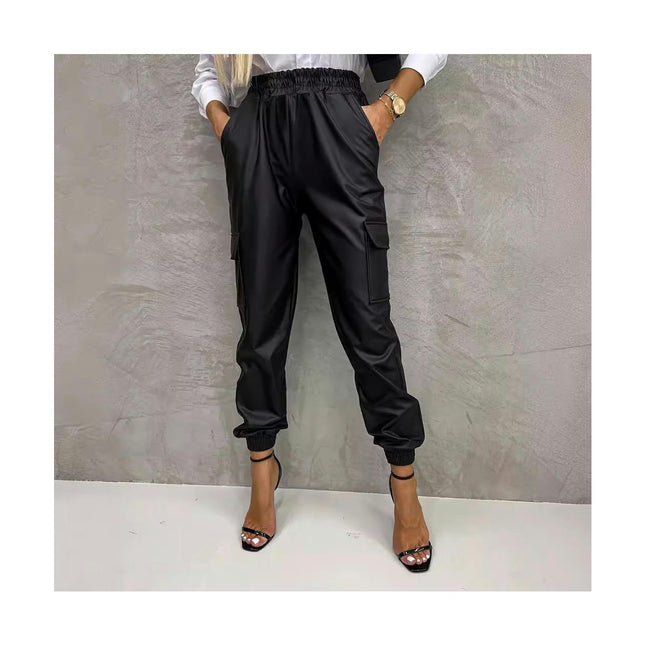 Women Leather Jogger Pants High Waisted Baggy Leather Jogger Pants