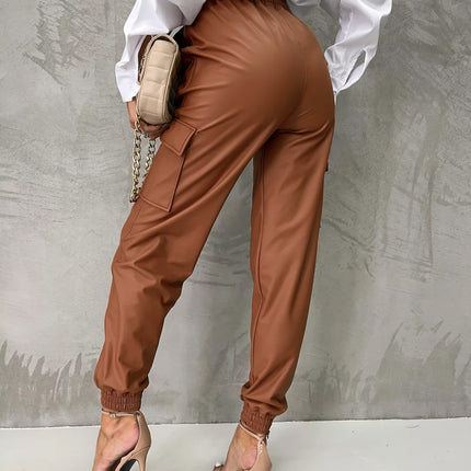 Women Leather Jogger Pants High Waisted Baggy Leather Jogger Pants