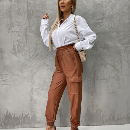 Women Leather Jogger Pants High Waisted Baggy Leather Jogger Pants