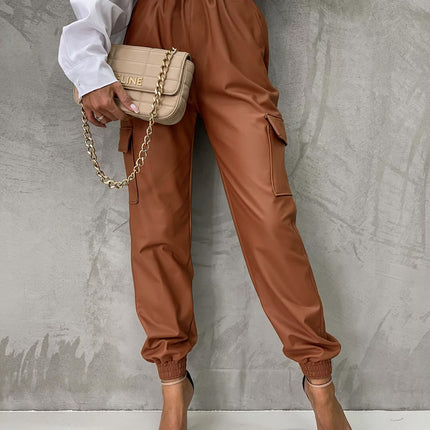 Women Leather Jogger Pants High Waisted Baggy Leather Jogger Pants