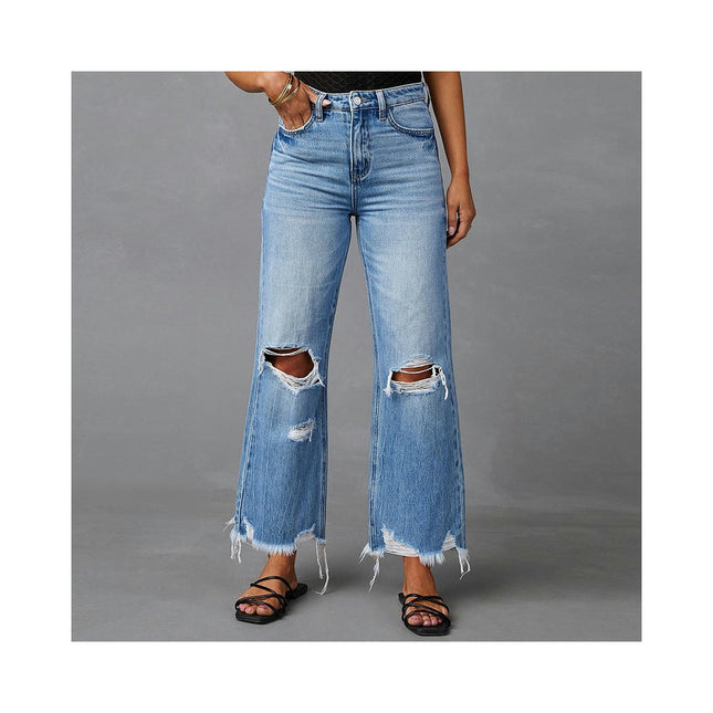 High Waisted Ripped Wide Leg Jeans for Women Casual Distressed Pants