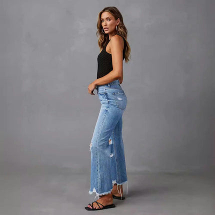 High Waisted Ripped Wide Leg Jeans for Women Casual Distressed Pants