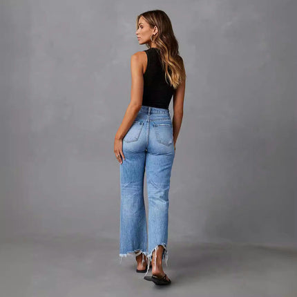 High Waisted Ripped Wide Leg Jeans for Women Casual Distressed Pants