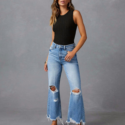 High Waisted Ripped Wide Leg Jeans for Women Casual Distressed Pants