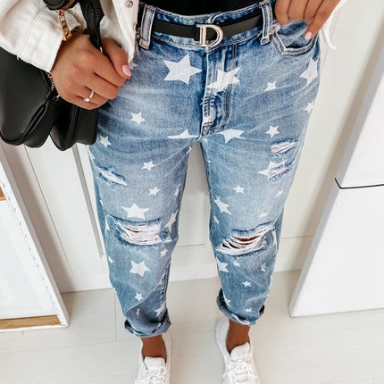 Women's Ripped Straight Leg Jeans High Waist Distressed Denim Pants