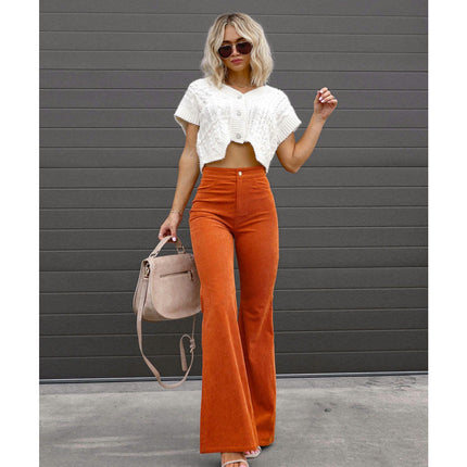 Corduroy Pants for Women High Waist Flare Pants with Pockets