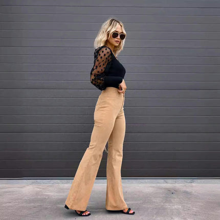 Corduroy Pants for Women High Waist Flare Pants with Pockets