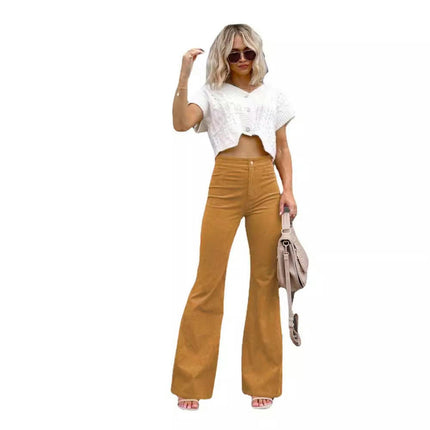 Corduroy Pants for Women High Waist Flare Pants with Pockets